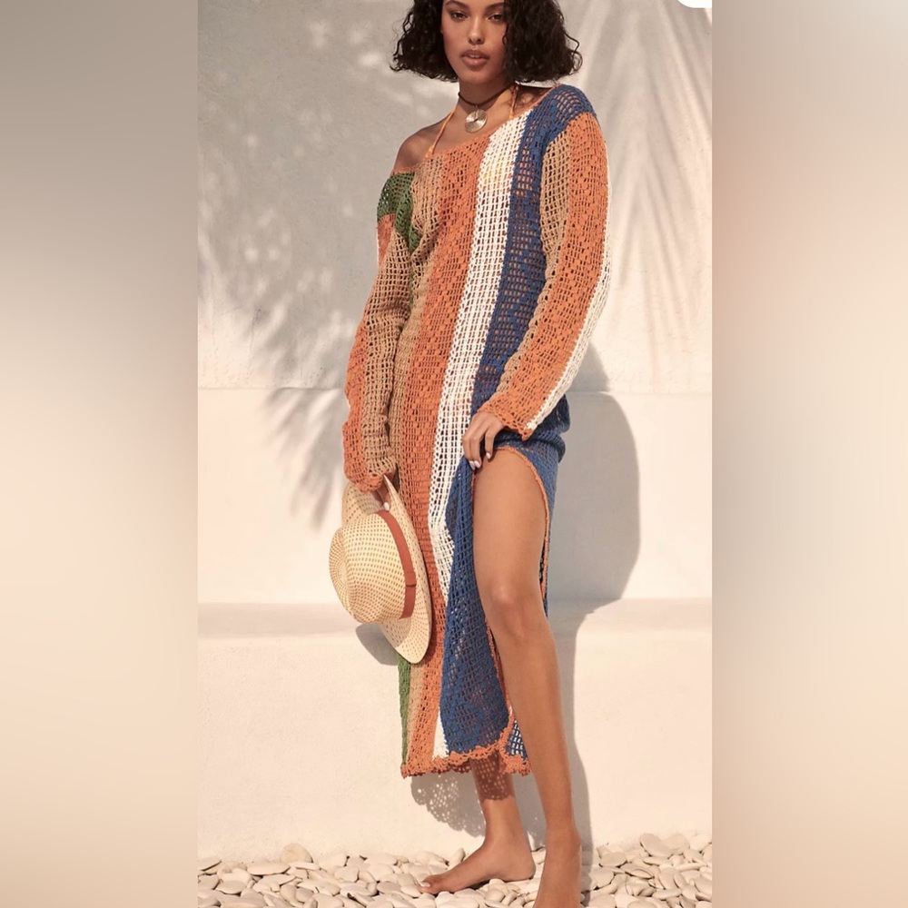 ANTHROPOLOGY CROCHET COVER UP LONG SWEATER MULTICOLOR SIZE XS/ XL NWT
